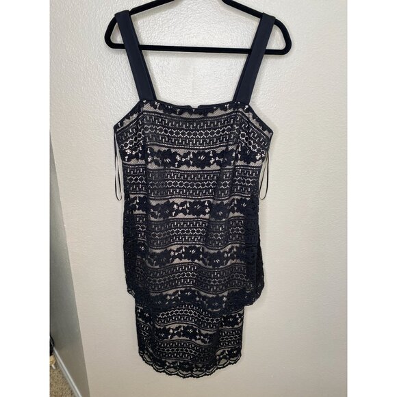 R&M Richards Womans Black Lace Overlay Dress Plus Size 14W Sleeveless polyester - Picture 2 of 8